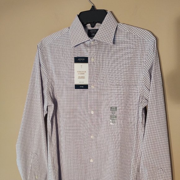 ARROW FITTED STRETCH MEN LONG SLEEVE DRESS SHIRT - S (14-14 1/2) 32/33 - Picture 3 of 6